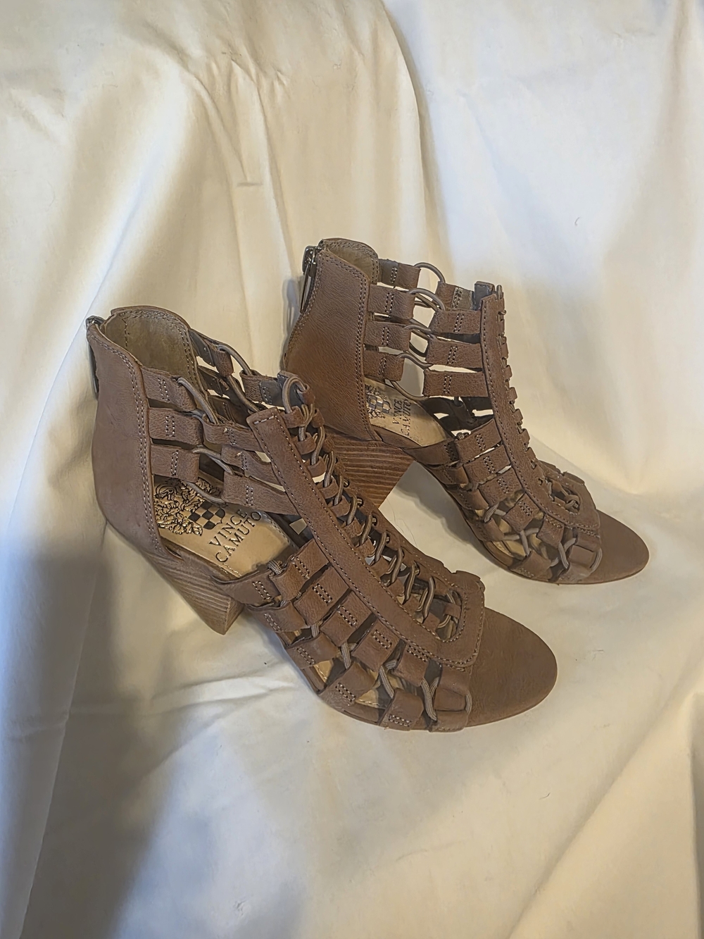 Braided Brown Open-Toe Block Heel Sandals
